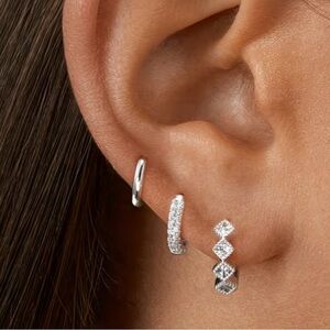 Silver Tone Hoop Earrings 3 Pairs New